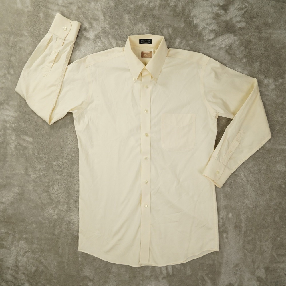 Gitman Gold Button Up Dress Shirt Men's 15.5-33 Yellow 80s 2 Ply Pinpoint Office